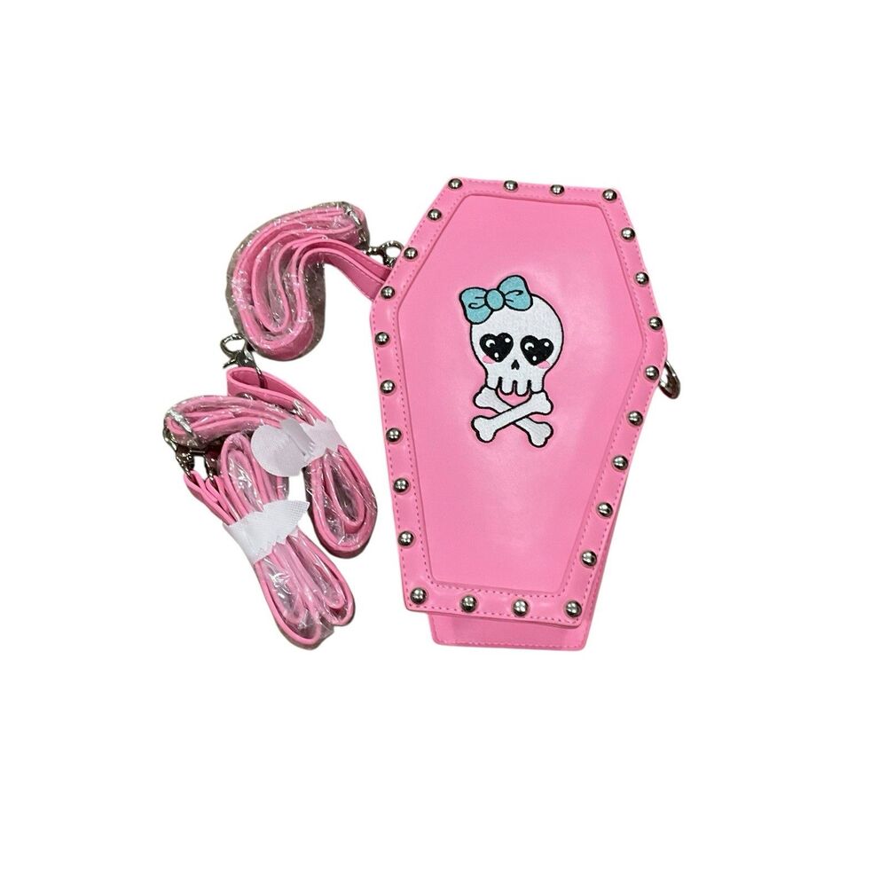 New Cute But Deadly Sugar Thrillz Pink Skull Coffin Backpack Bag Purse
